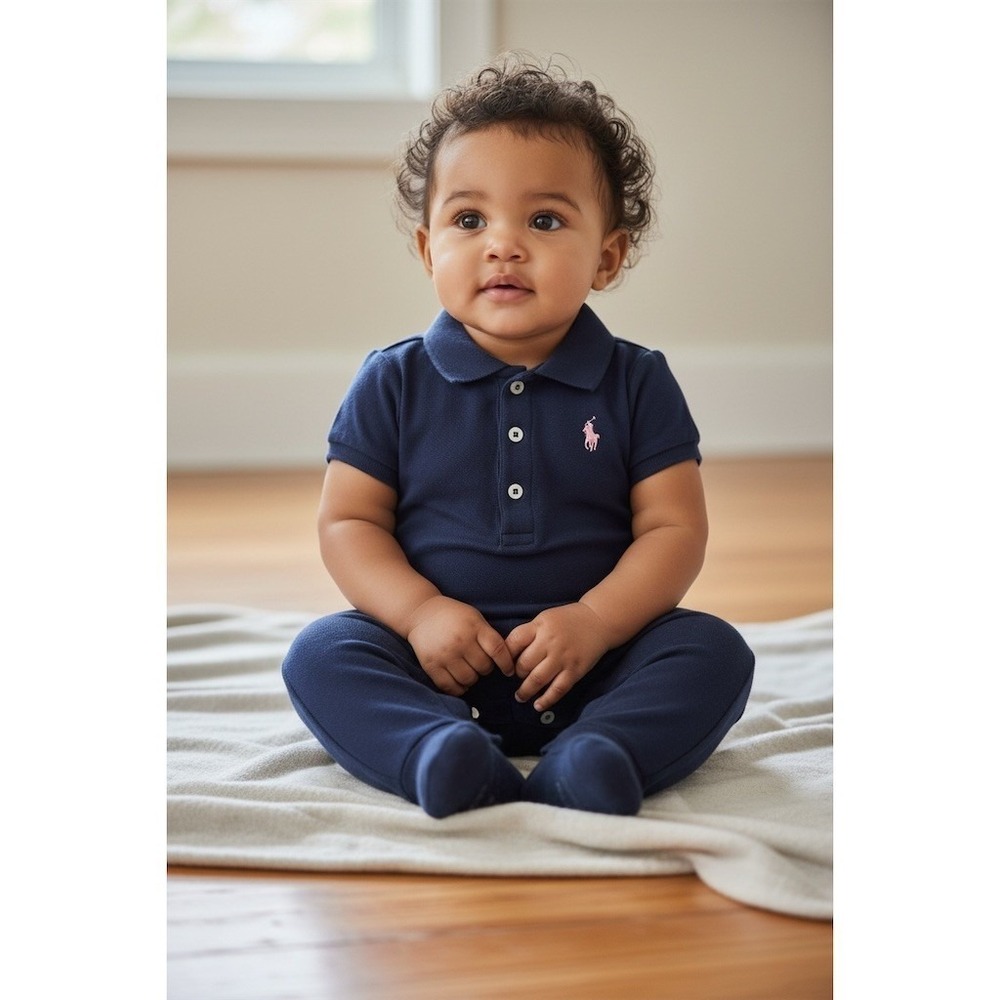 Polo Ralph Lauren Baby Unisex girl boy Shortall Romper One-Pce Blue Pony Logo 3M